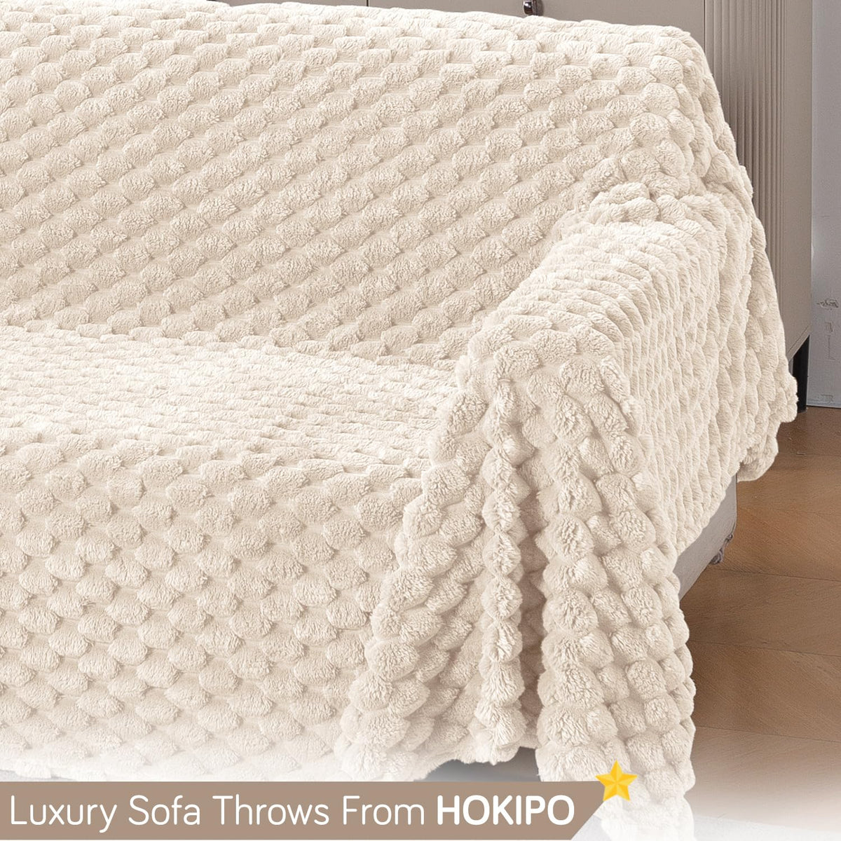 Luxury Rabbit Wool Plush Sofa Throw, Cream