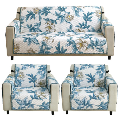 Celadon Blue Camellia Printed quilted 3 1 1 seater sofa cover