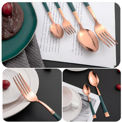 Cutlery Set of 18 / 24 Pcs Stainless Steel Flatware Set, Mirror Finish - Rose Gold