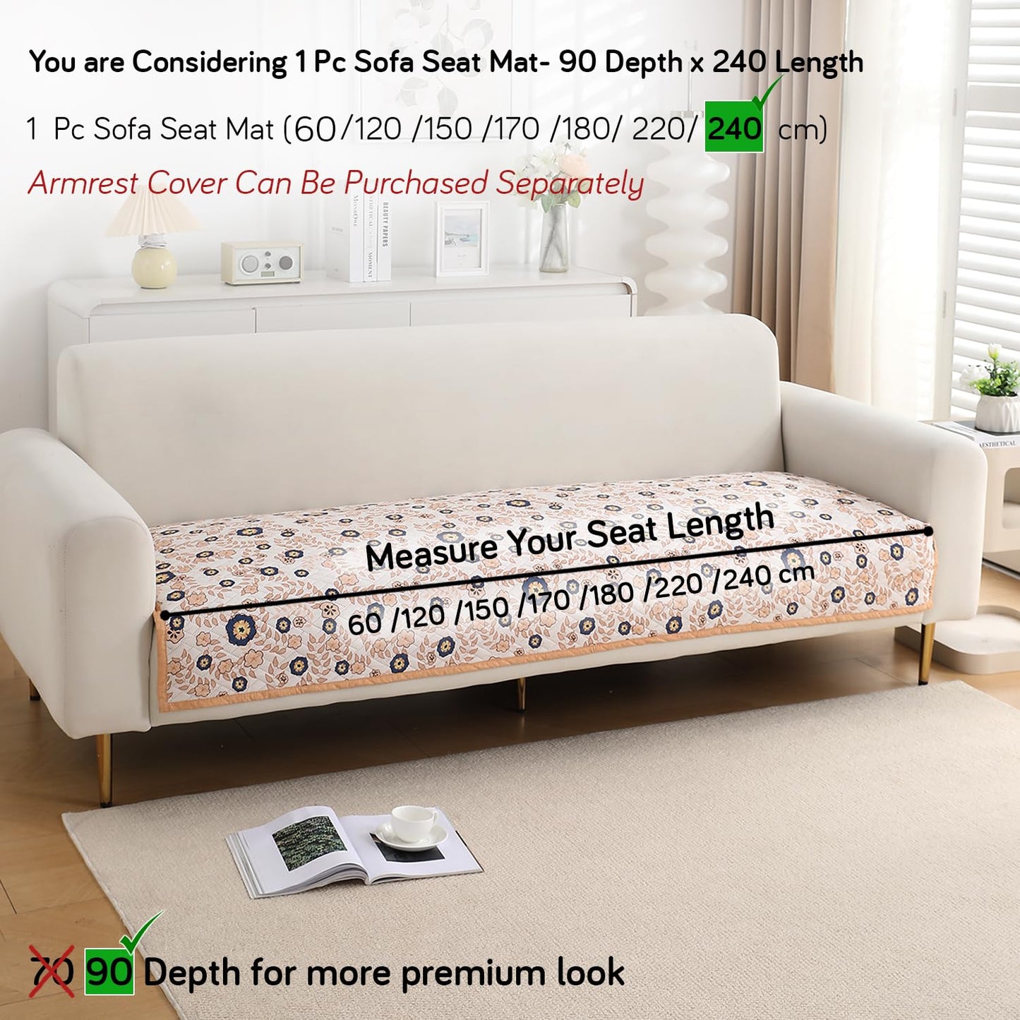 Printed Quilted Sofa Cover Mats,Light Peach Candytuft