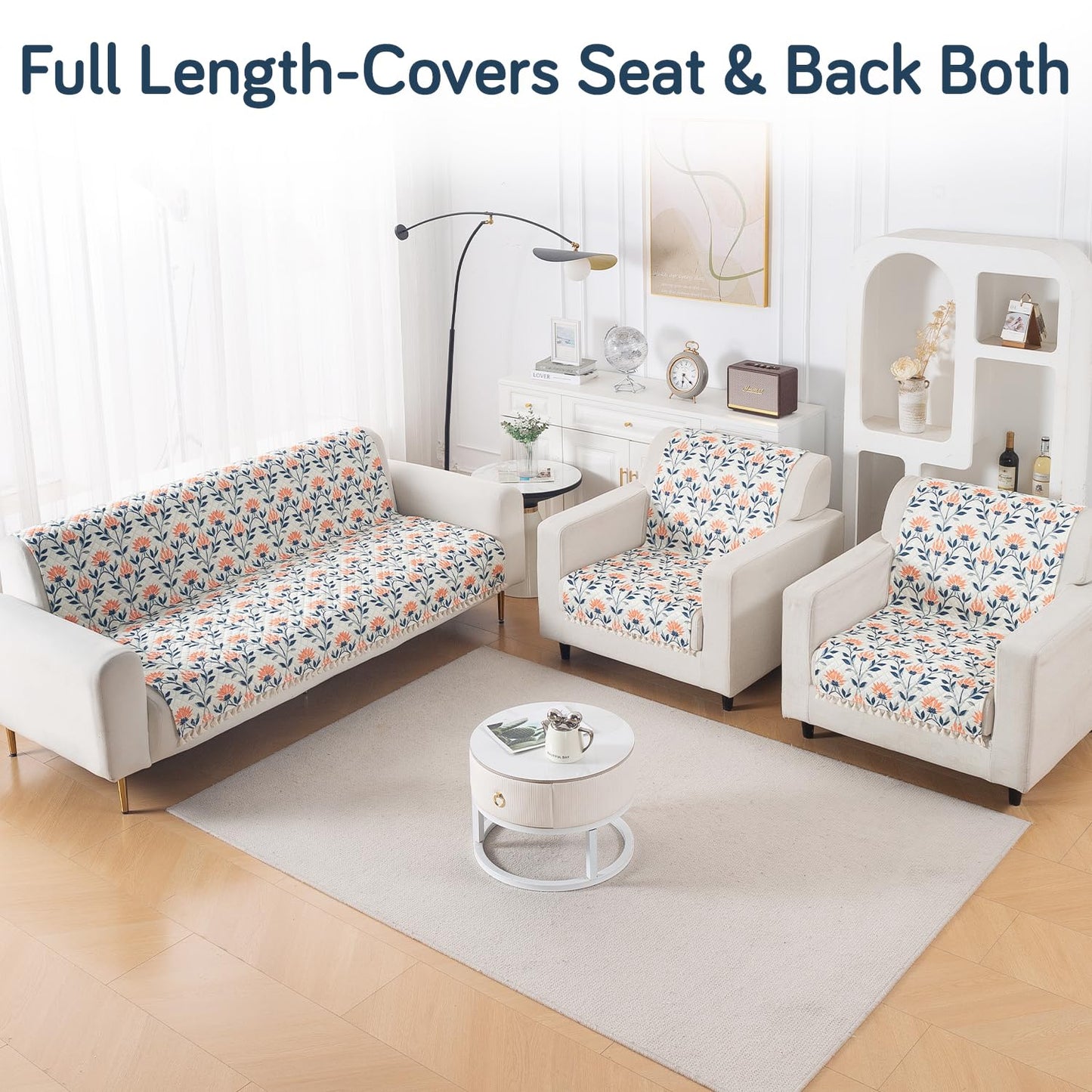 Quilted Sofa Cover 5-Seater Sofa Cover (3+1+1), Tassel Twigs | Folk Garden