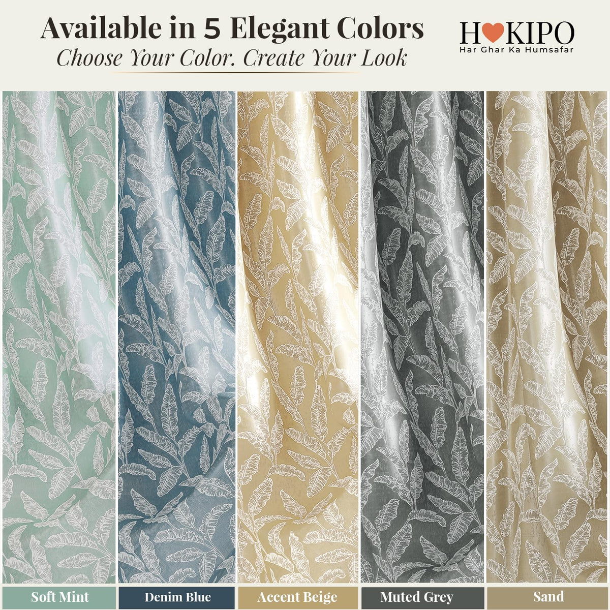 HOKIPO Majestic Eyelet Curtains, 7 Feet Long - Accent Beige - image 9