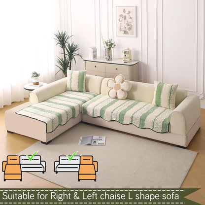 Luxury Wavy Mat with Anti Slip Backing  L Shape Sofa Cover Seat Mat - Pistachio Green