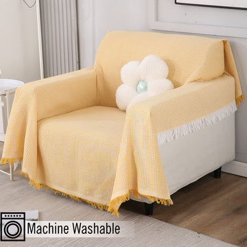 Yellow polycotton sofa throw cover is machine washable, available for 1, 2, 3 seater sofas
