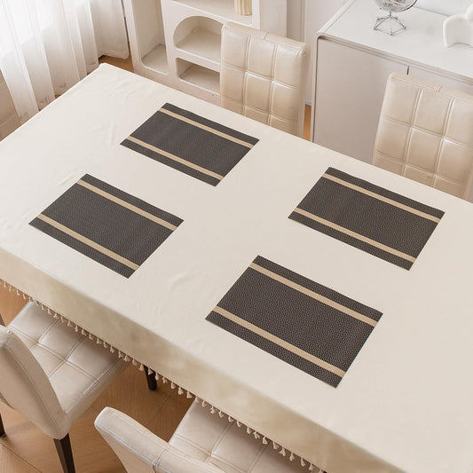 Chevron Stripes PVC Mats for Dining Table - Ebony Black