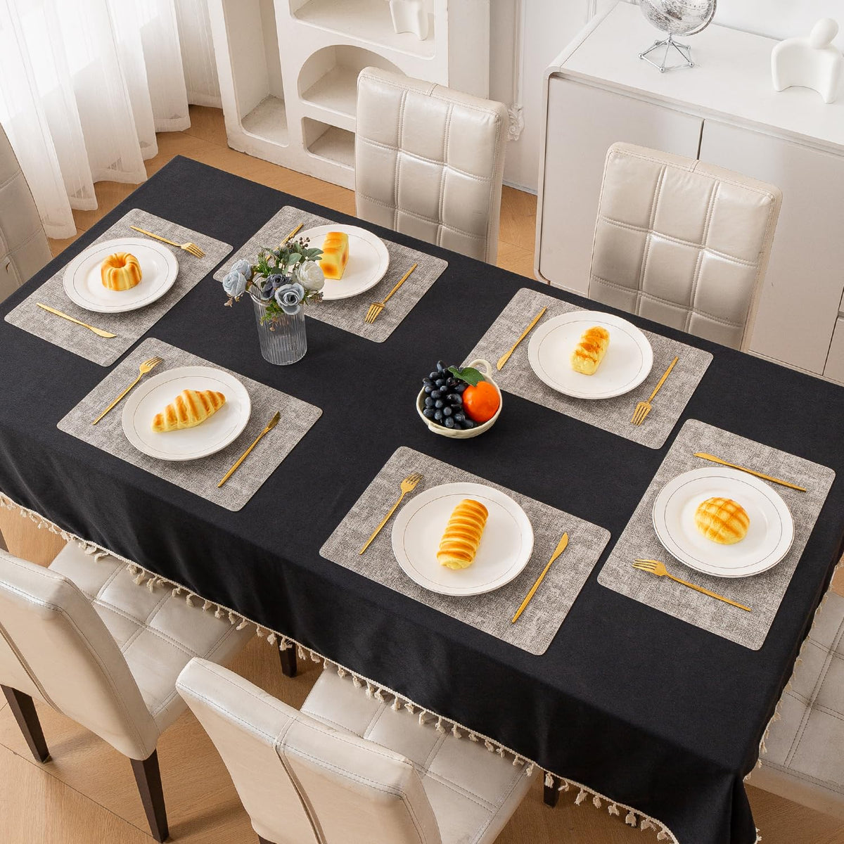 Modern Weaves Royal Luxe Faux Leather Mats for Dining Table - Fog Grey