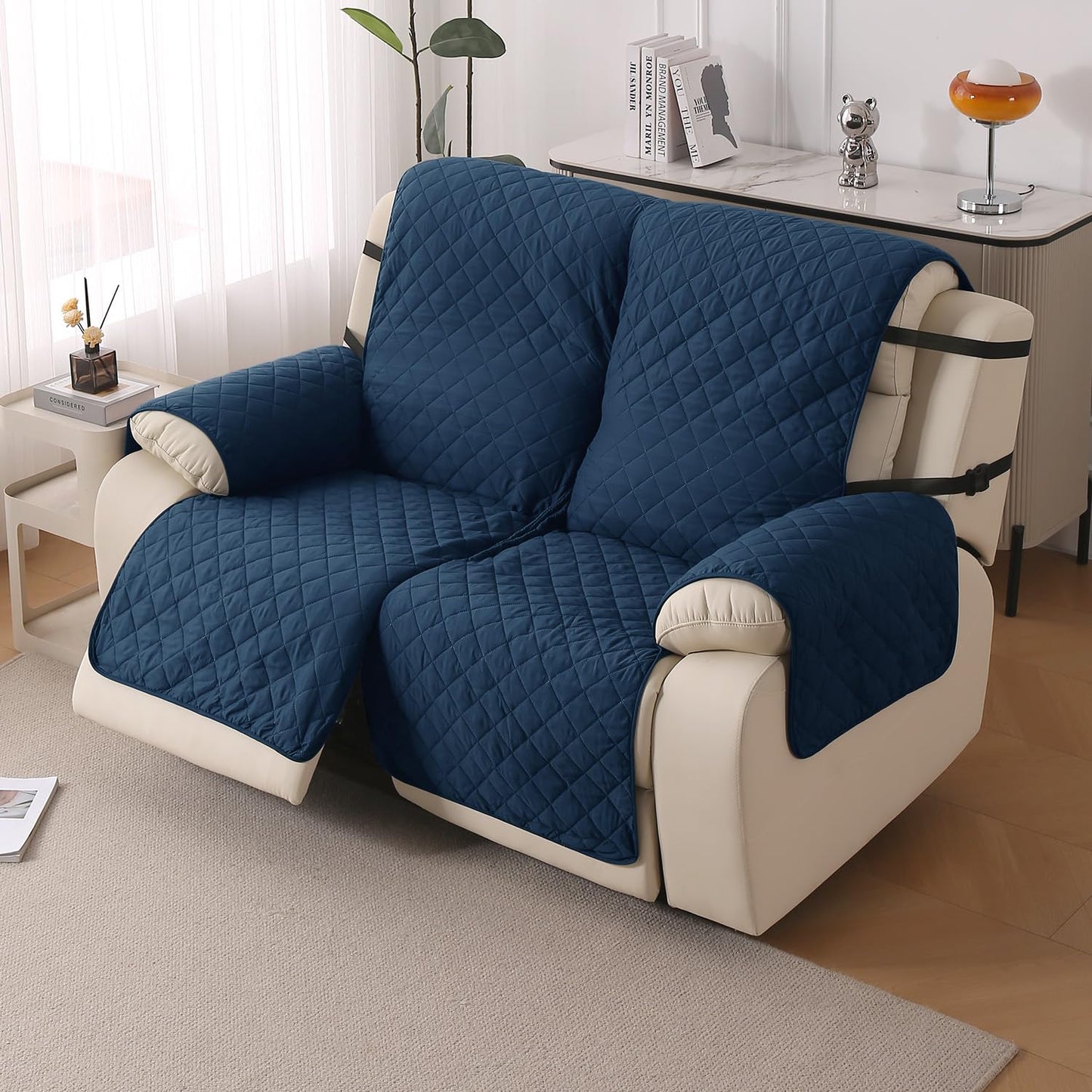 UrbanQuilt Recliner Sofa Slipcover Mat with Dual Belt for 1/2/3 Seater - Navy Blue