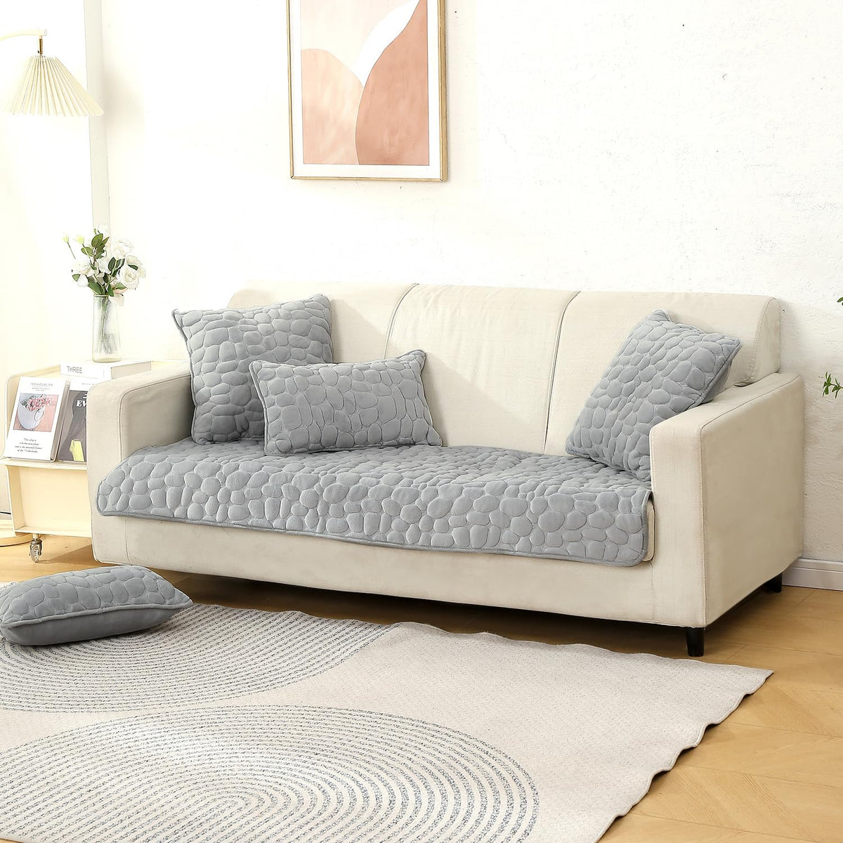 Buy Cozy Moon Grey Colour Zippered Pebble Texture Milk Velvet Sofa Cushion Covers for Luxury Look