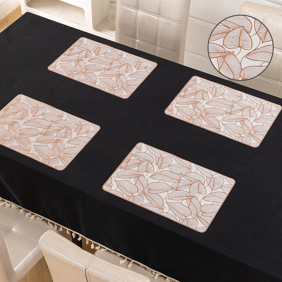 Metallic Glow Shining Mats for Dining Table, Philodendron Leaves - Copper