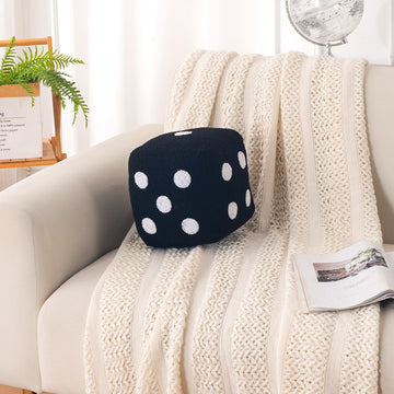 HOKIPO Dice Shaped Plush Cushion for Gaming Room & Kids Decor, 22 cm, Black