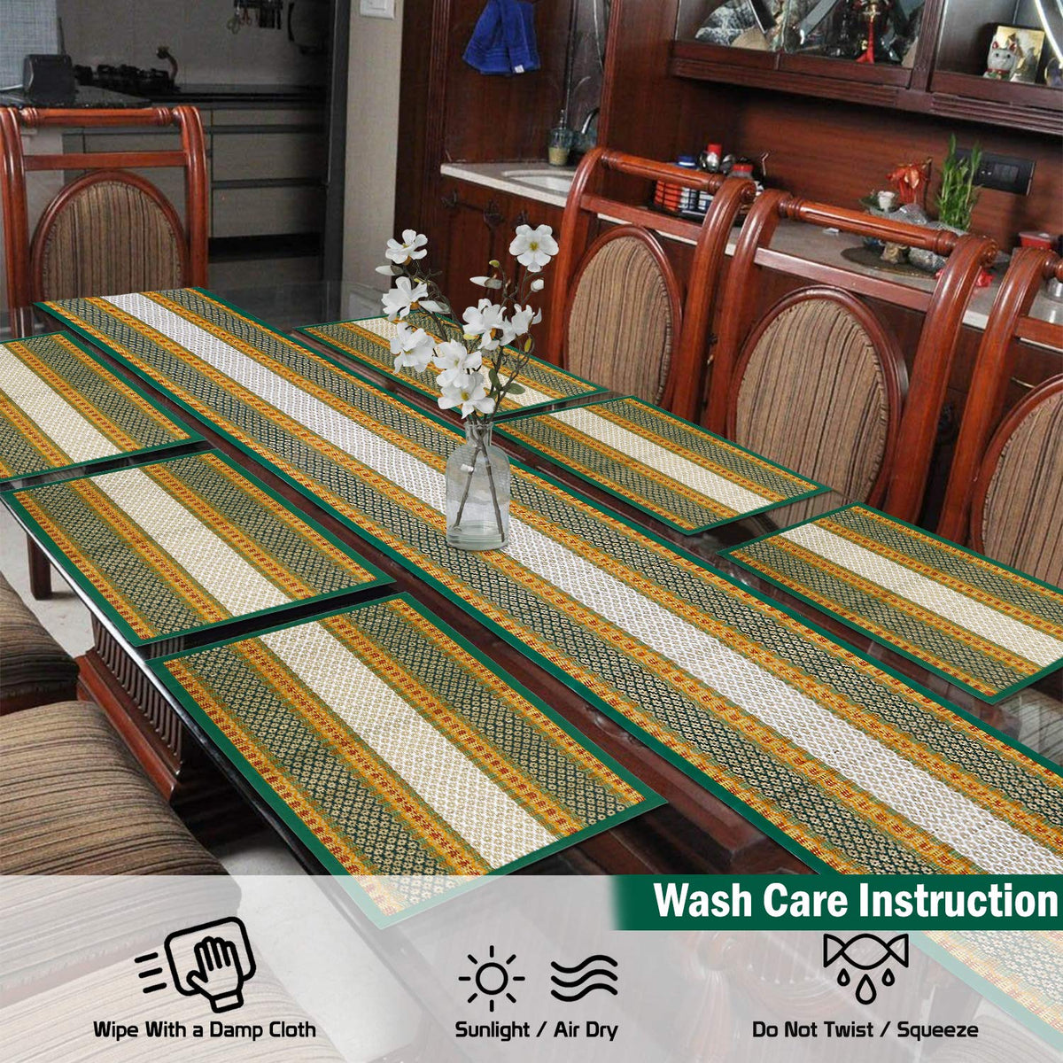 Handmade Madurkathi River Grass Dining Table Mats, Green