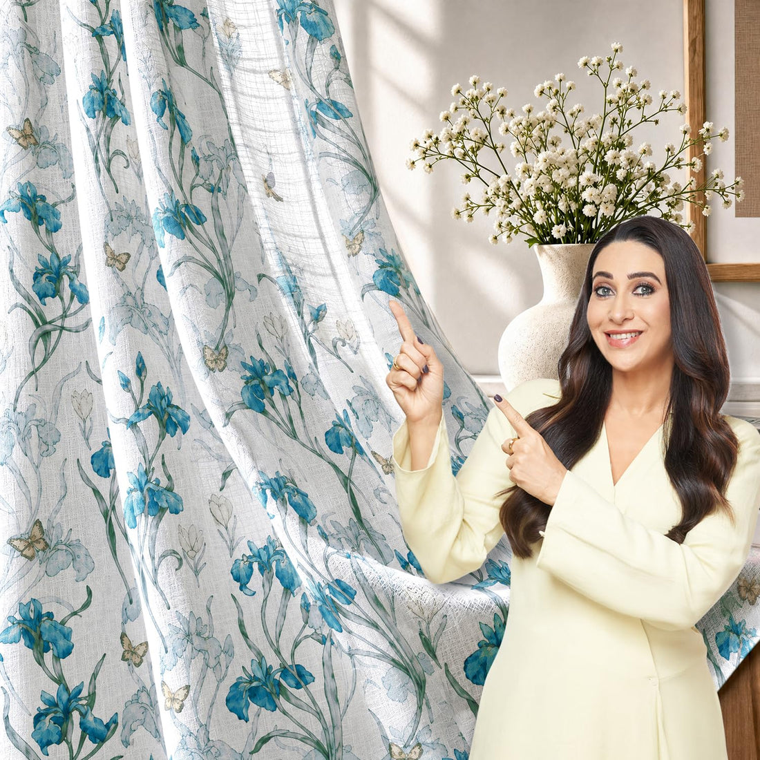HOKIPO Iris Sheer Curtains, 7 Feet Long - Blue