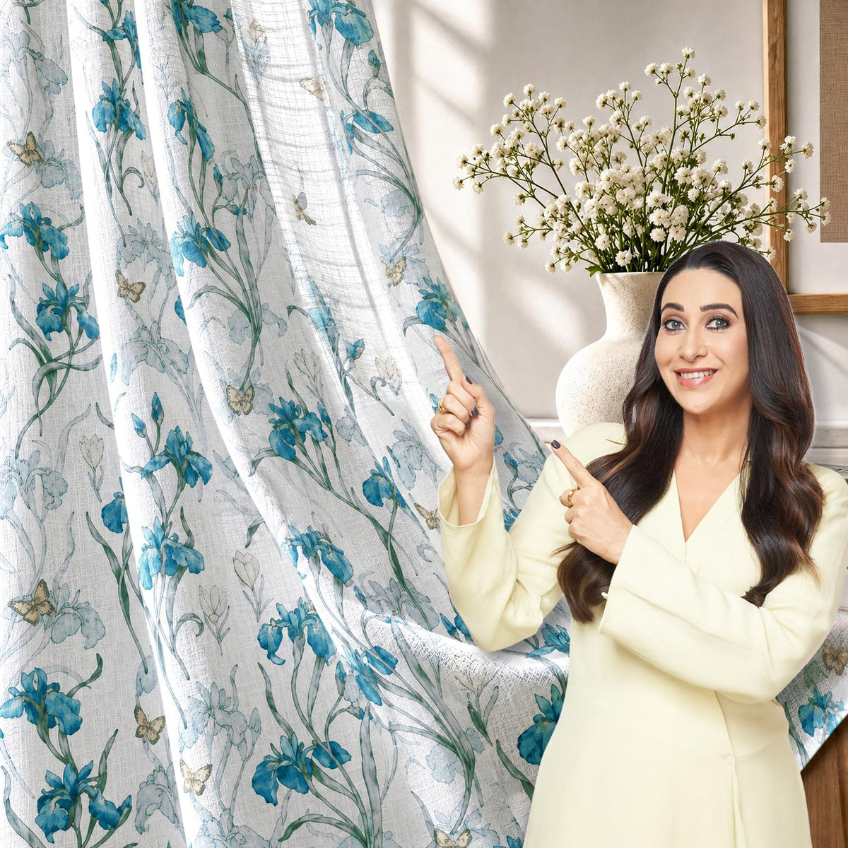 HOKIPO Iris Sheer Curtains, 7 Feet Long - Blue