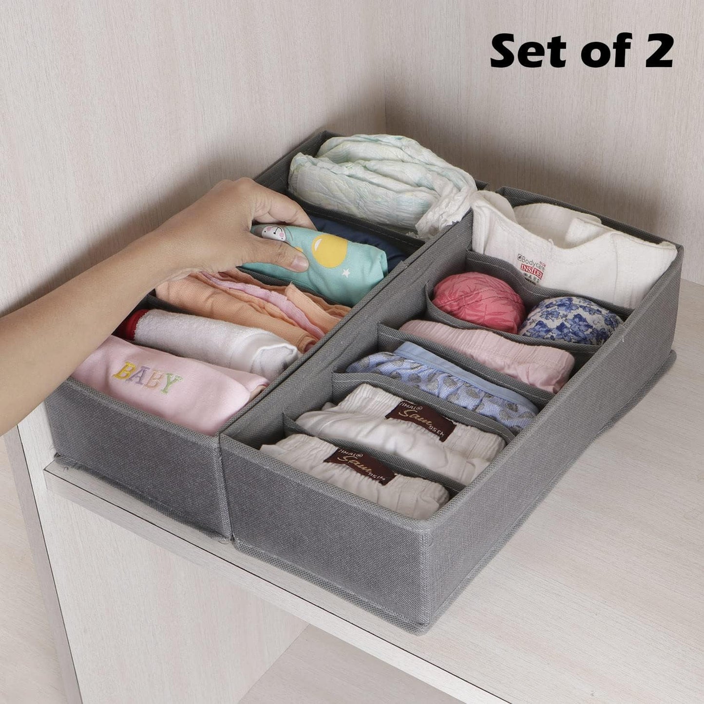 Non-Woven Fabric Undergarment Organizer Storage Box For Drawers Bra Panty Socks Tie Lingerie Organizer For Wardrobe, Grey