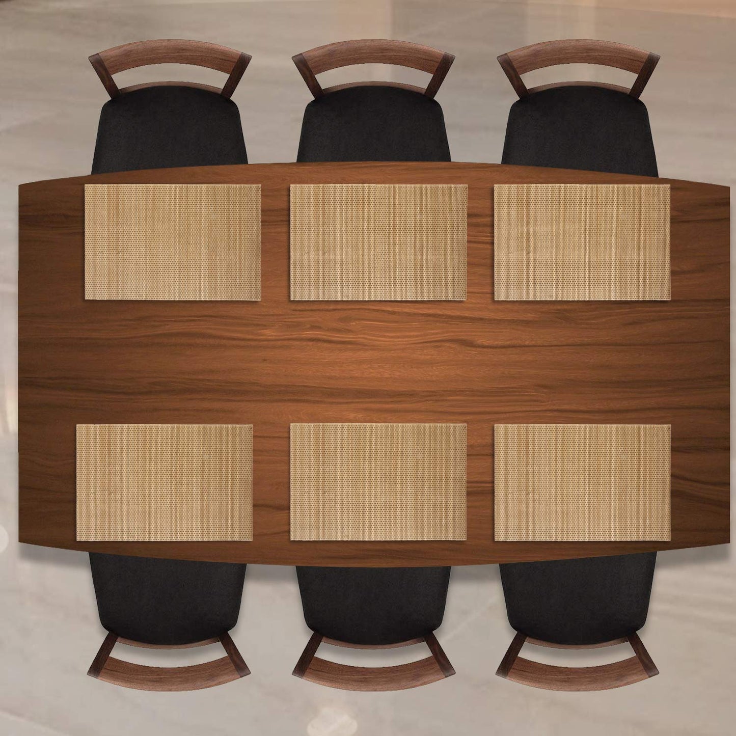 Reversible Bamboo Placemats Set of 6 Table Mats, 45x30 cm, Desert Brown