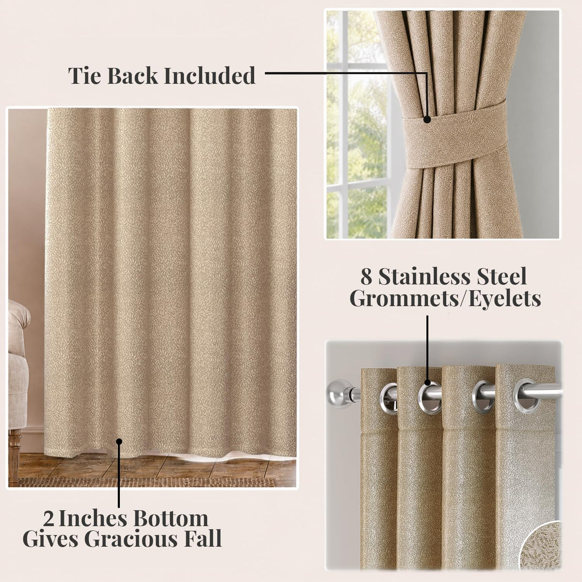 HOKIPO Eden Eyelet Curtains, 7 Feet Long - Mocha Brown - image 4