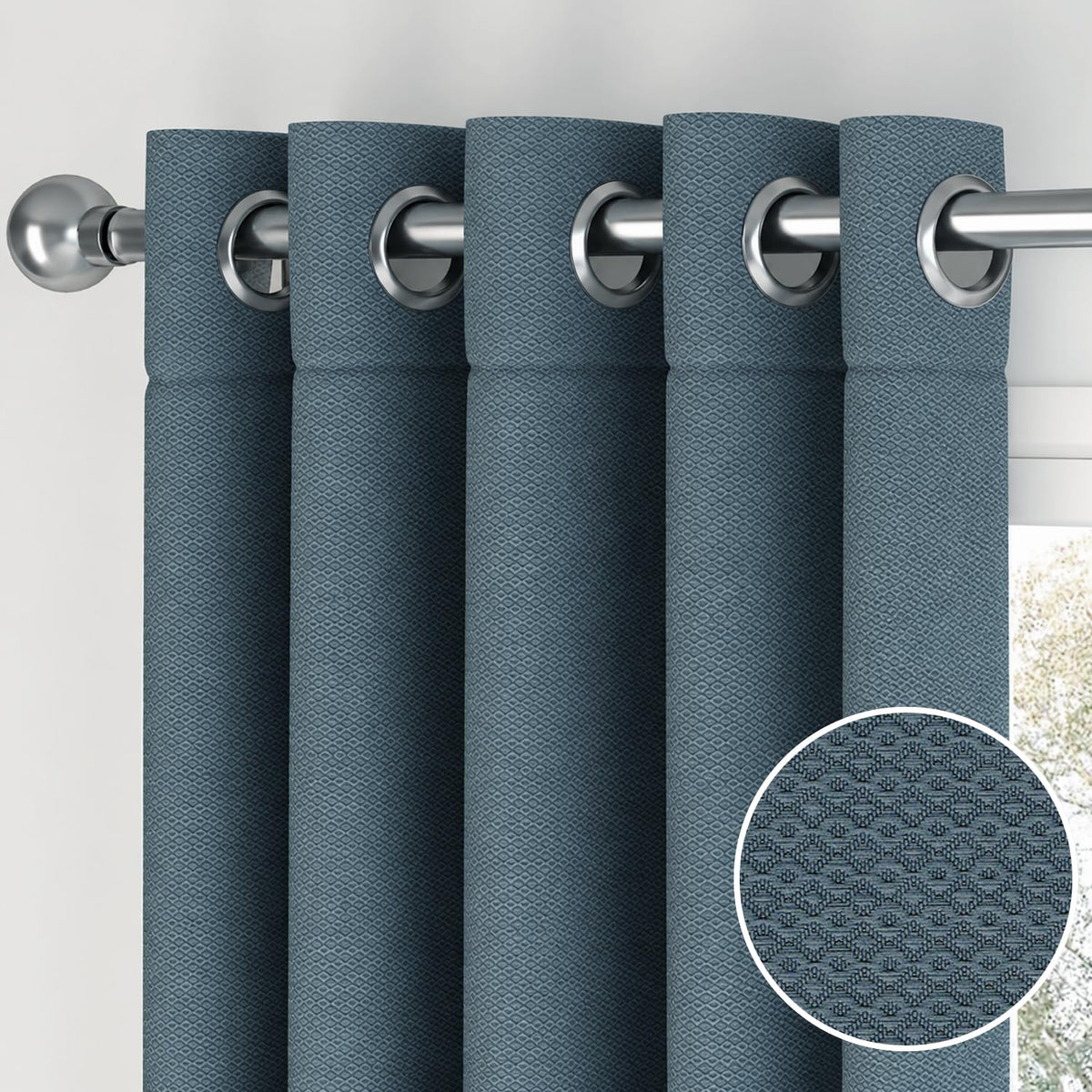 HOKIPO Horizon Dimout Eyelet Curtains, 7 Feet Long - Midnight Blue - image 7