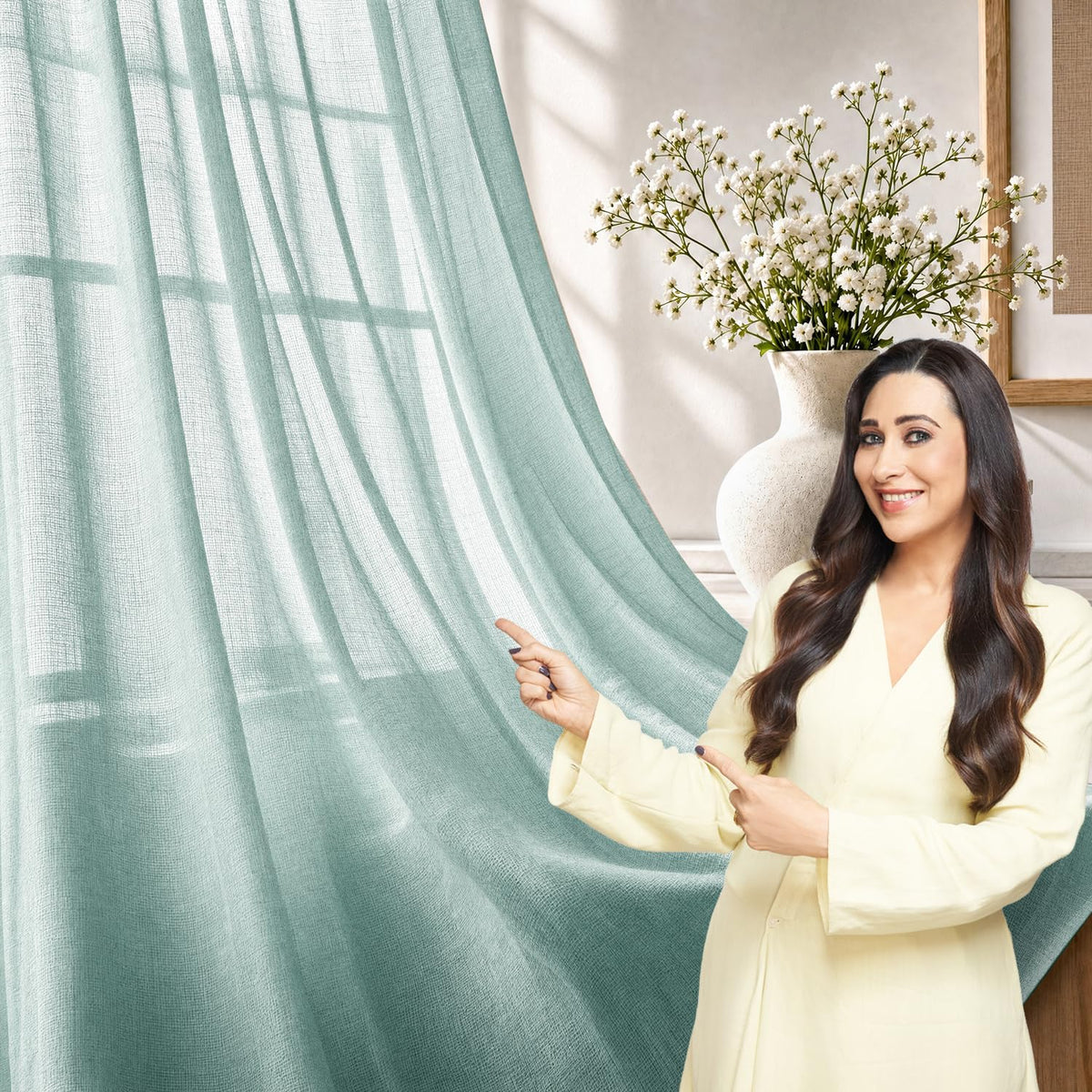 HOKIPO Breeze Sheer Curtains, 7 Feet Long - Aqua Green