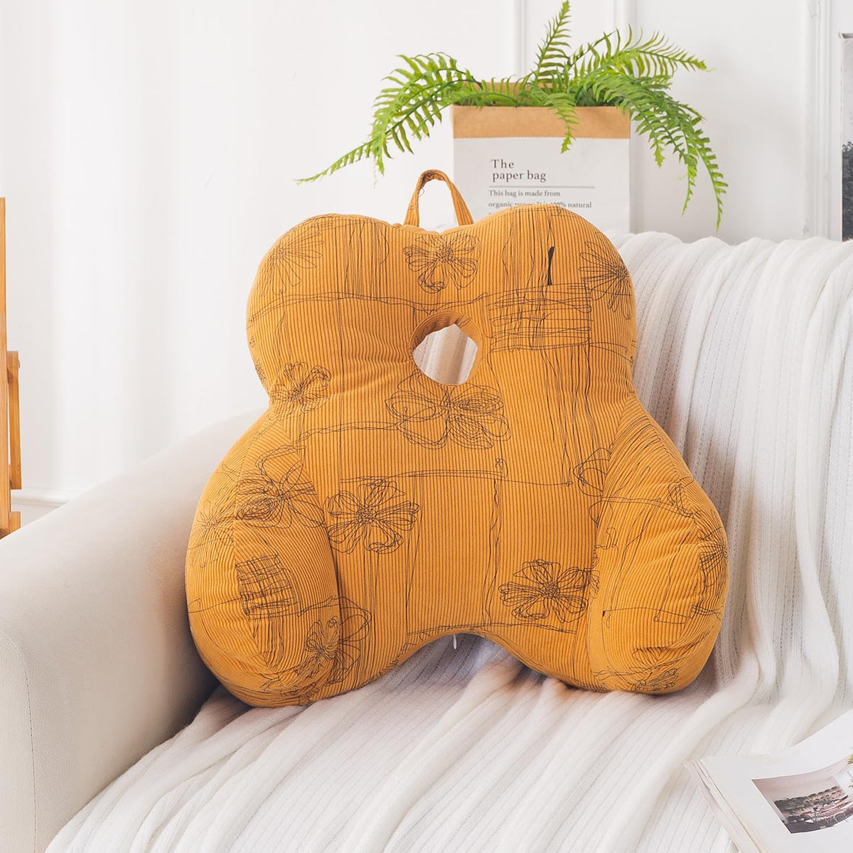 HOKIPO Teddy Lumbar Back Support Cushion for Chair, Sofa & Office, Orange