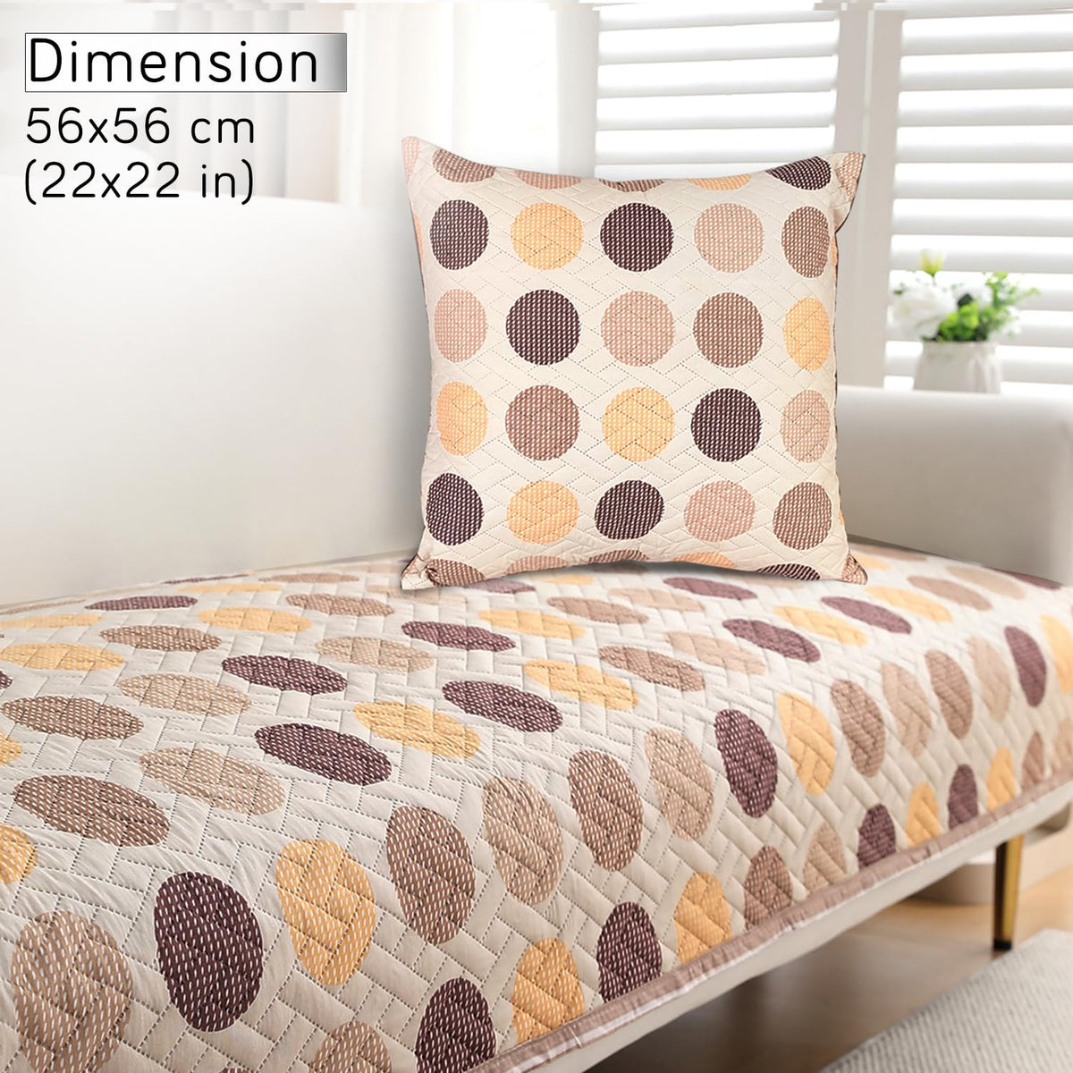 Buy Stylish Brown Polka Dot Print Zippered Square Quilted Cushion Covers