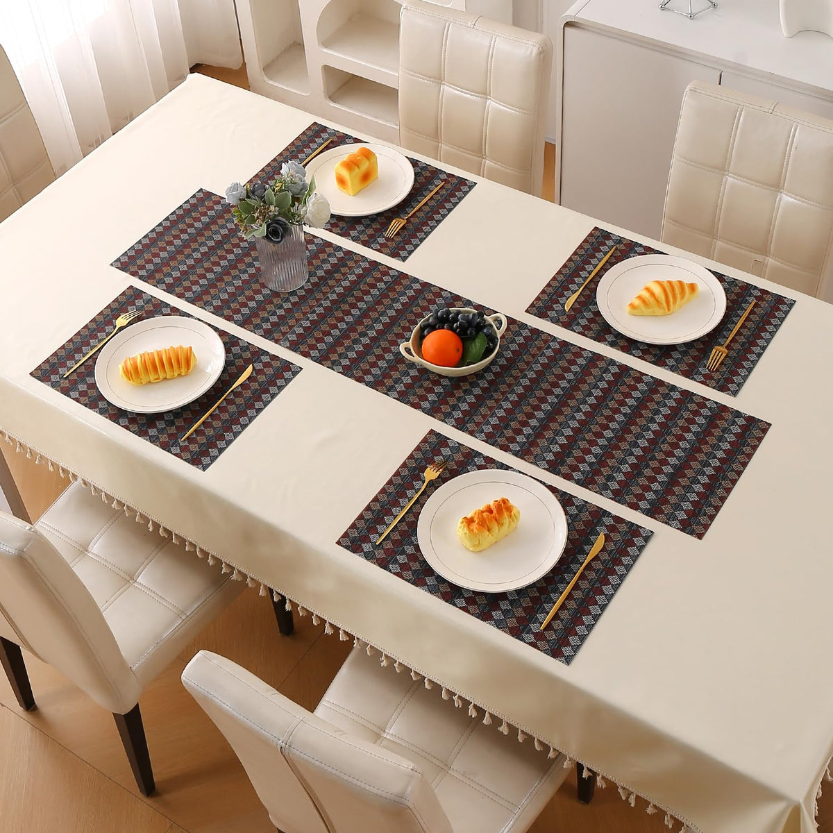 RhombusEcho Washable PVC Mats for Dining Table - Royal Maroon