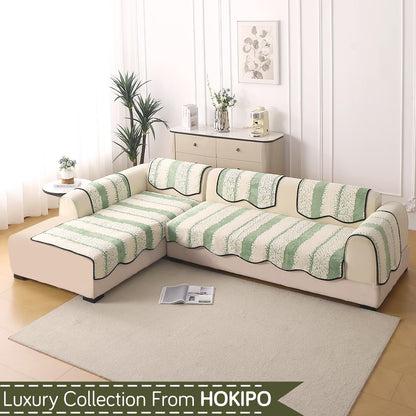 Luxury Wavy Mat with Anti Slip Backing  L Shape Sofa Cover Seat Mat - Pistachio Green