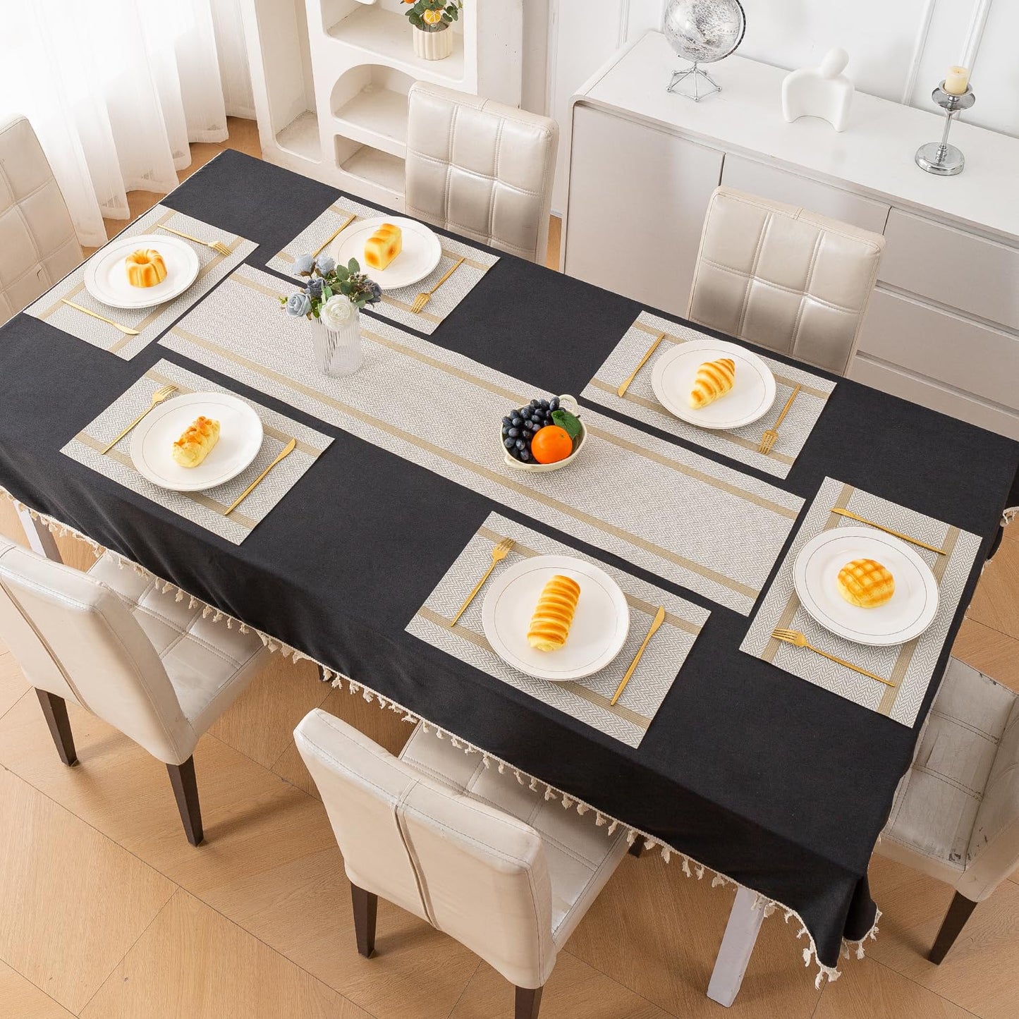 Chevron Stripes PVC Mats for Dining Table - Warm White