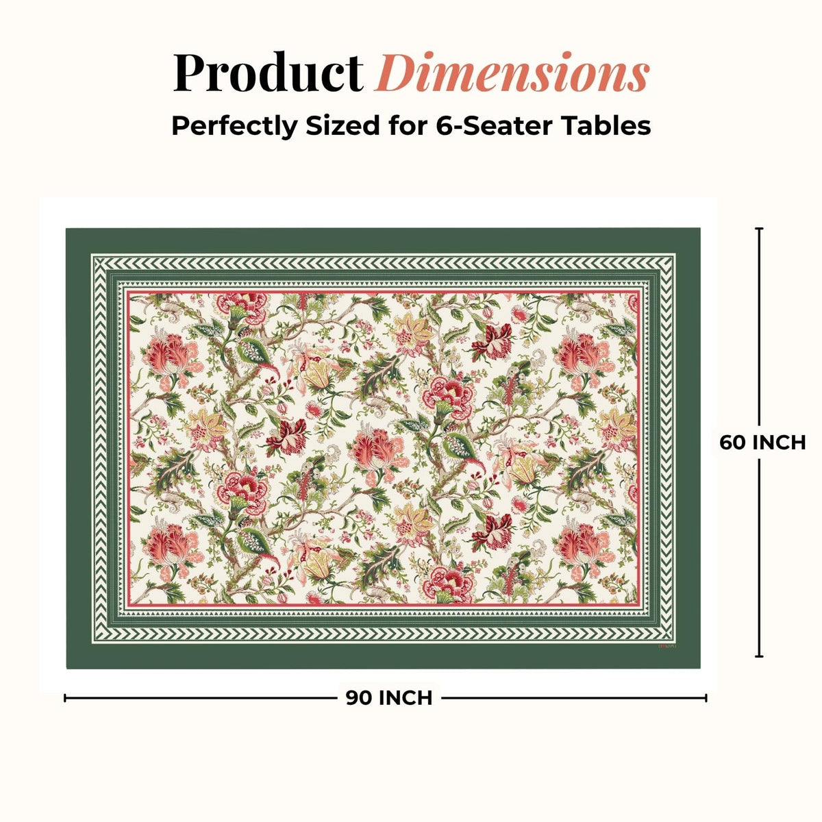 HOKIPO Jacobean Floral 6 Seater Table Cloth, Green - image 5