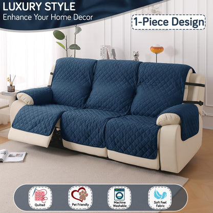 UrbanQuilt Recliner Sofa Slipcover Mat with Dual Belt for 1/2/3 Seater - Navy Blue