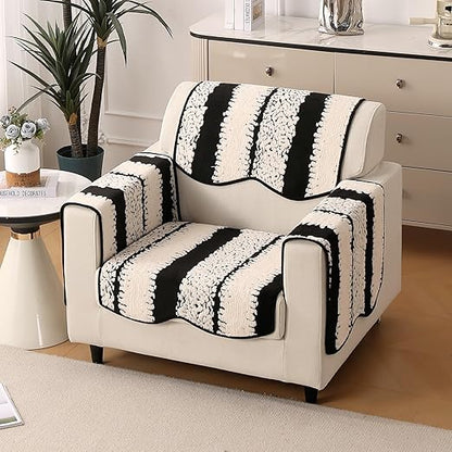 Luxury Sofa Cover Set | Seat, Back & Arm Covers | Anti-Slip Wavy Mat – Black