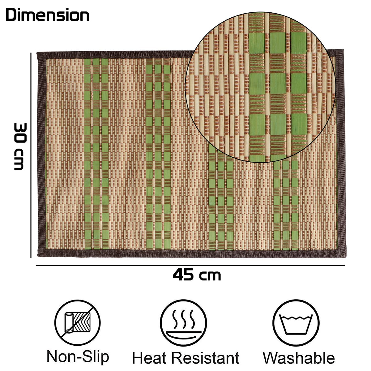 Heat Resistant Bamboo Dinner Mats, Green