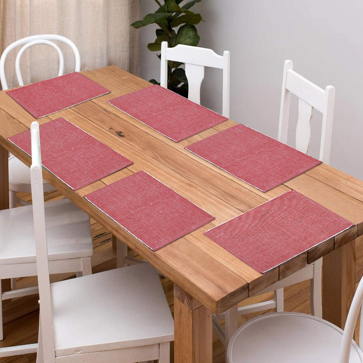 Ribbed Cotton Heat Resistant Dining Table Mat, Red