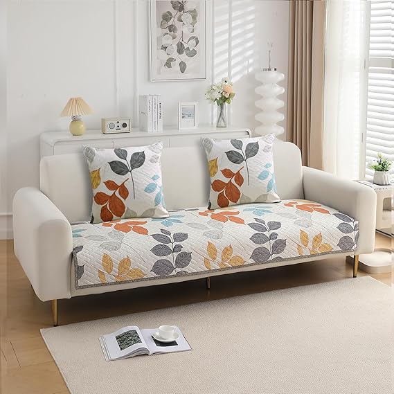Multicolor Leaves Printed quilted 2 seater sofa cover​ 