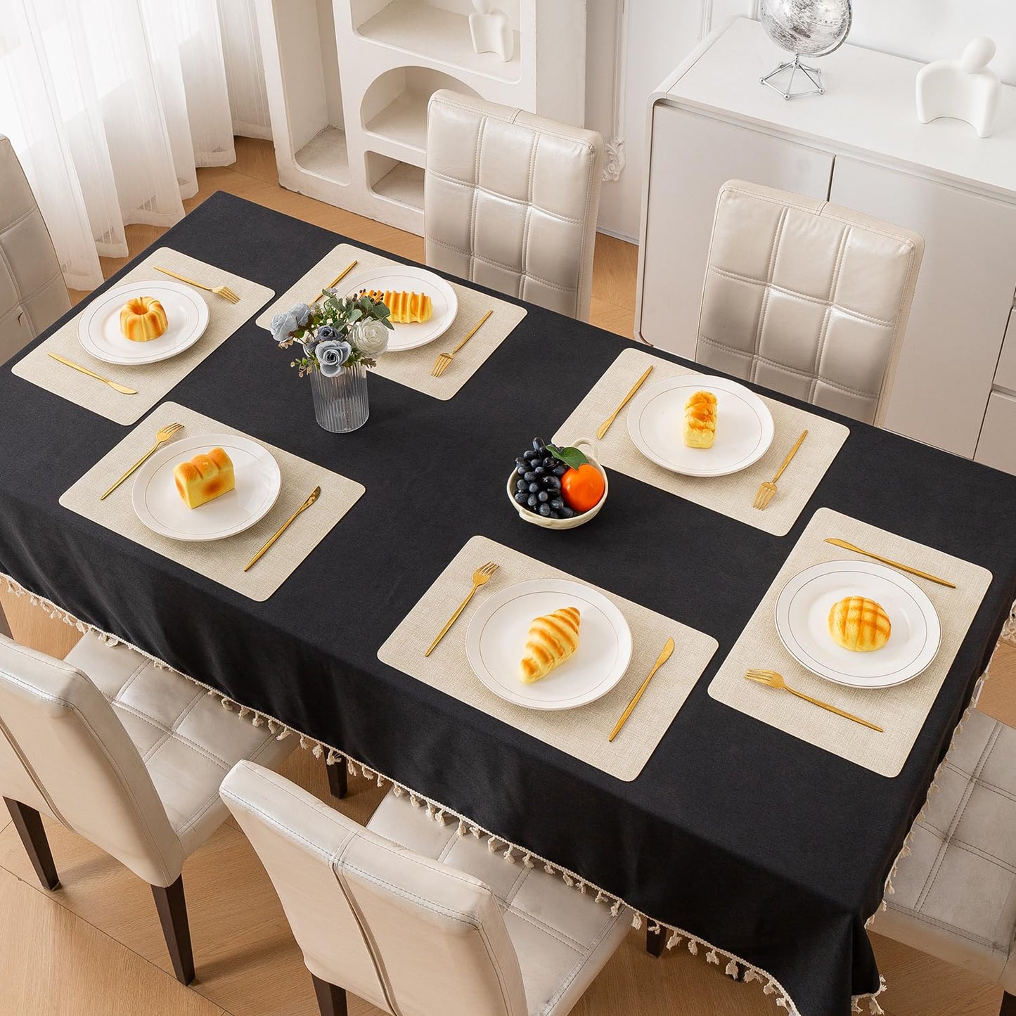Modern Weaves Royal Luxe Faux Leather Mats for Dining Table - Vanilla Beige