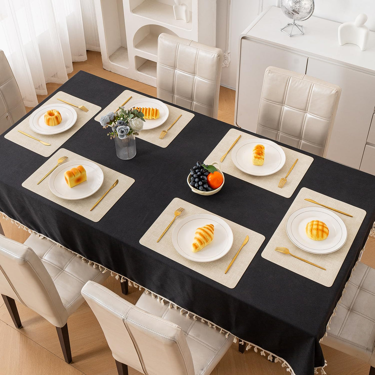 Modern Weaves Royal Luxe Faux Leather Mats for Dining Table - Vanilla Beige