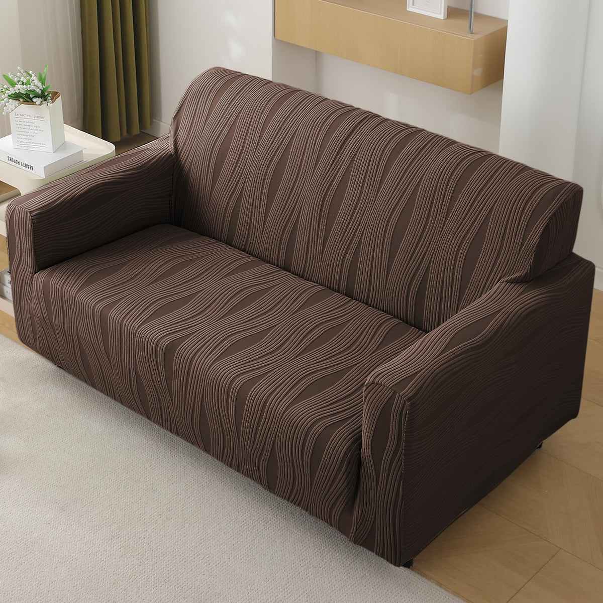 Buy chocolate brown colour nestiva series knitting jacquard sofa cover - 3 seater