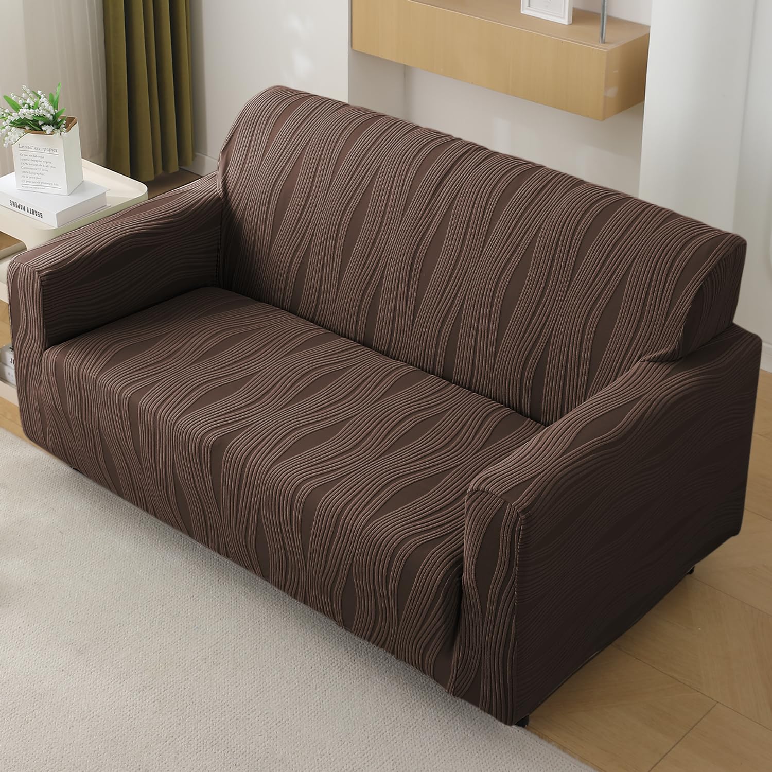 Buy chocolate brown colour nestiva series knitting jacquard sofa cover - 3 seater
