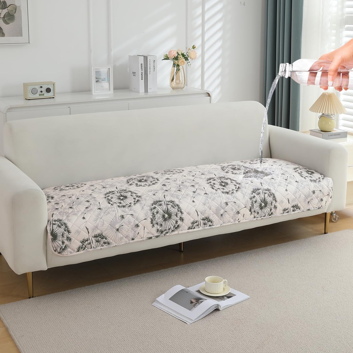 HOKIPO Quilted, Waterproof and Anti-Slip Sofa Cover Mat, Dandelion Anchor Grey