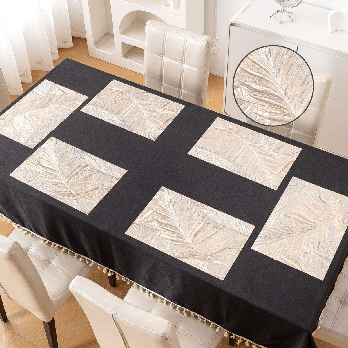 Metallic Glow Mats for Dining Table, Areca Palm Leaves - Champagne Gold