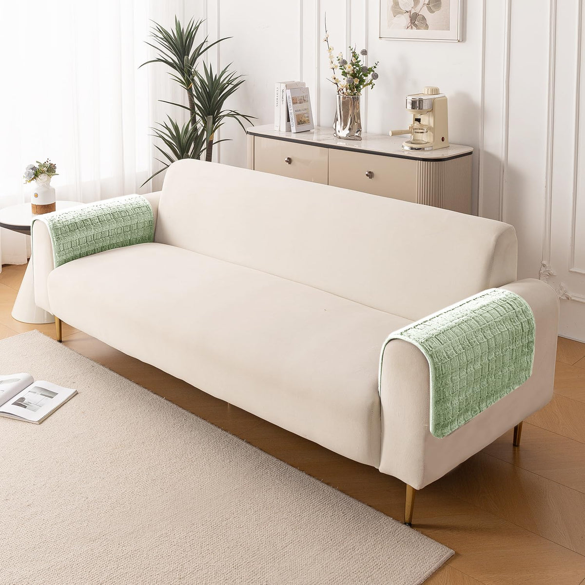 'Plush Haven' Premium Anti Slip Sofa Cover Mat, Pastel Green