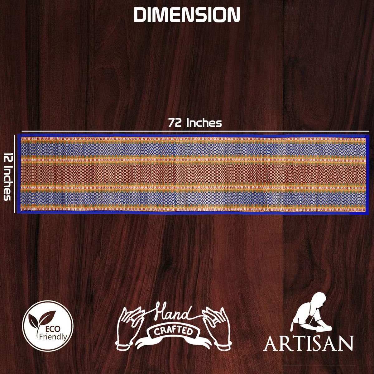 Buy Blue Colour Natural Handmade Madurkathi Table Runners Size for 180 cm (W - 12 x L 72 inches) | HOKIPO
