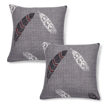 Grey Feather Stretchable Zippered Cushion Covers Online | Set of 2 |