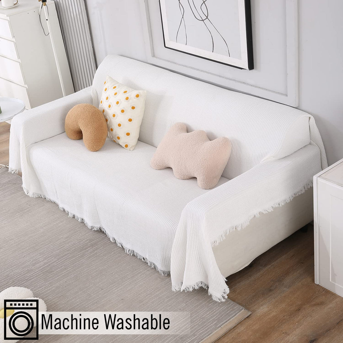 White Polycotton Sofa Throw | Durable & Soft