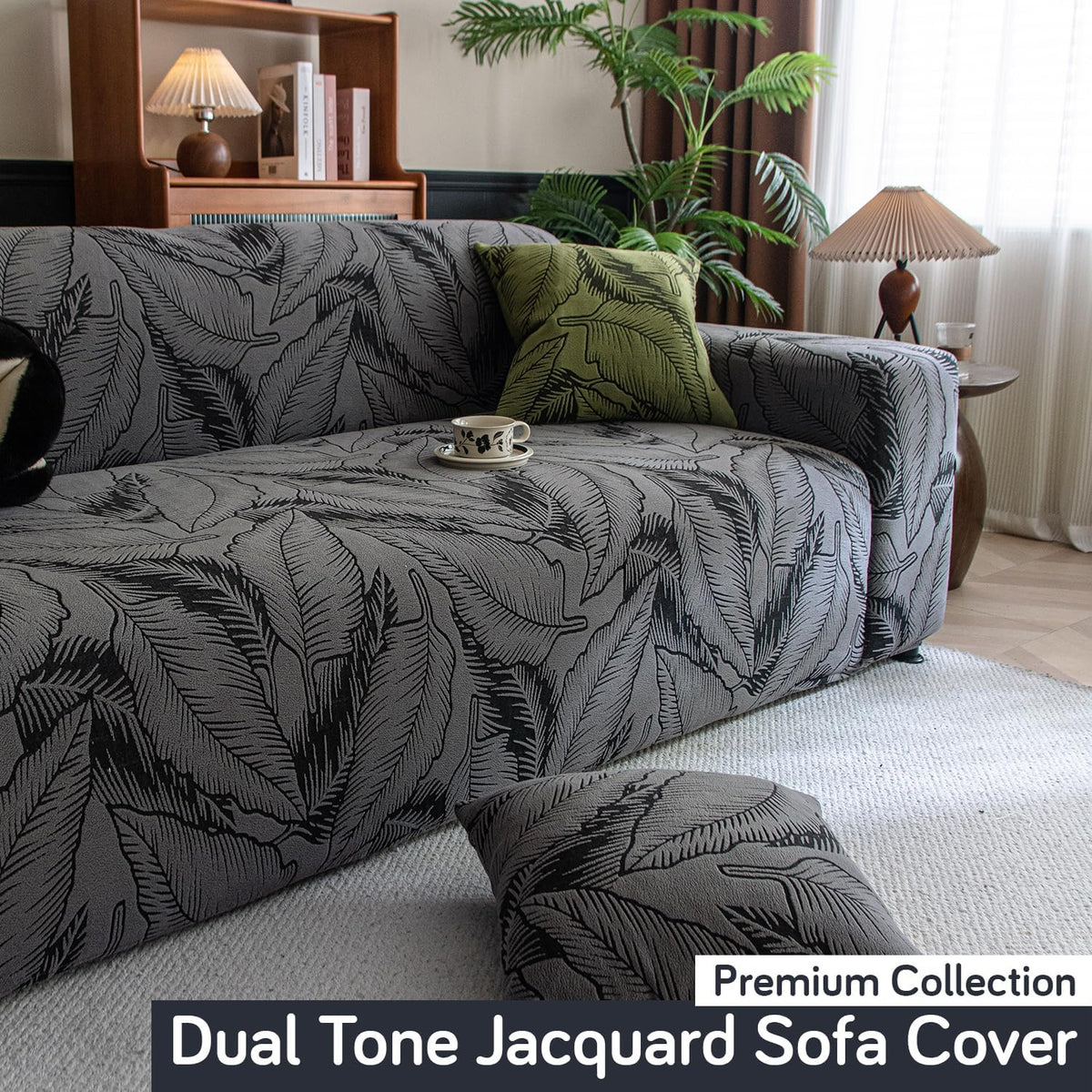 Buy Premium shadow grey colour dual tone series knitting jacquard sofa cover