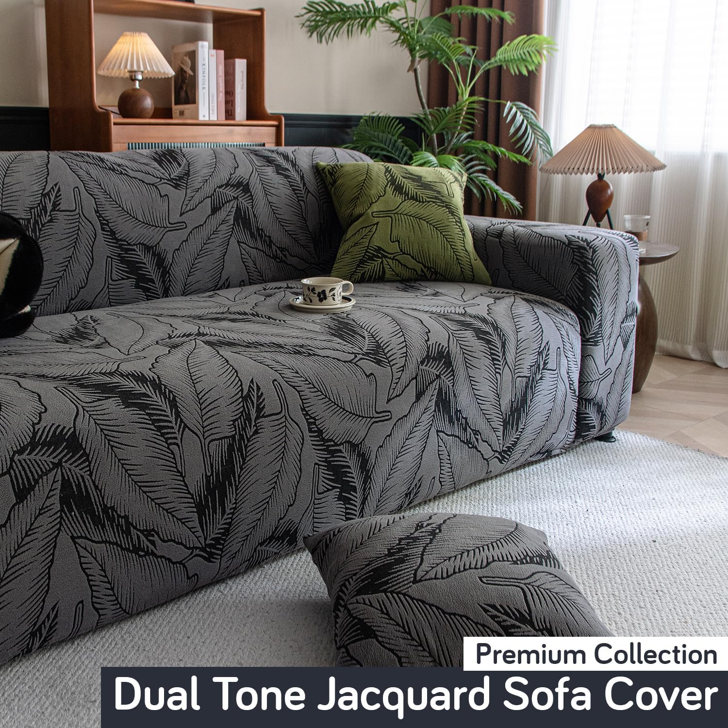 Buy Premium shadow grey colour dual tone series knitting jacquard sofa cover