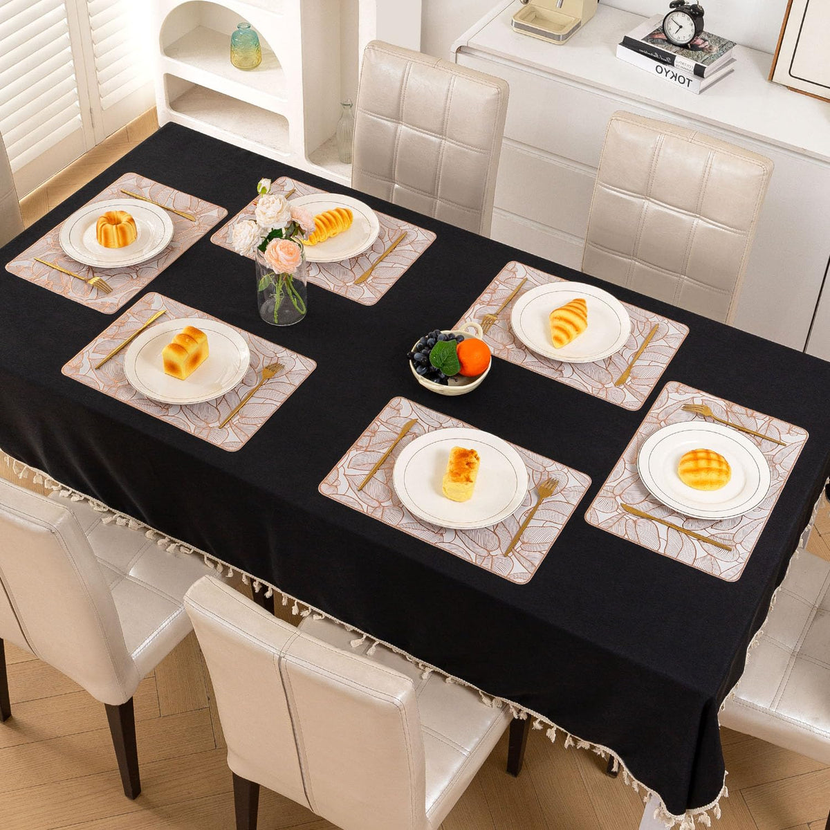 Metallic Glow Shining Mats for Dining Table, Philodendron Leaves - Copper