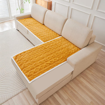 Buy Honey Yellow Italian Caelora Luxury Jacquard Plush L Shape Sofa Cover | HOKIPO