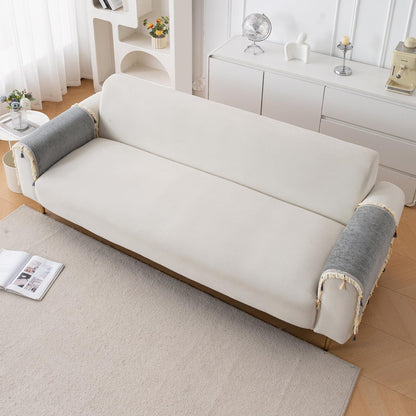 Serenity Tassel Chenille Sofa Cover with Tassel – Glacier Silver