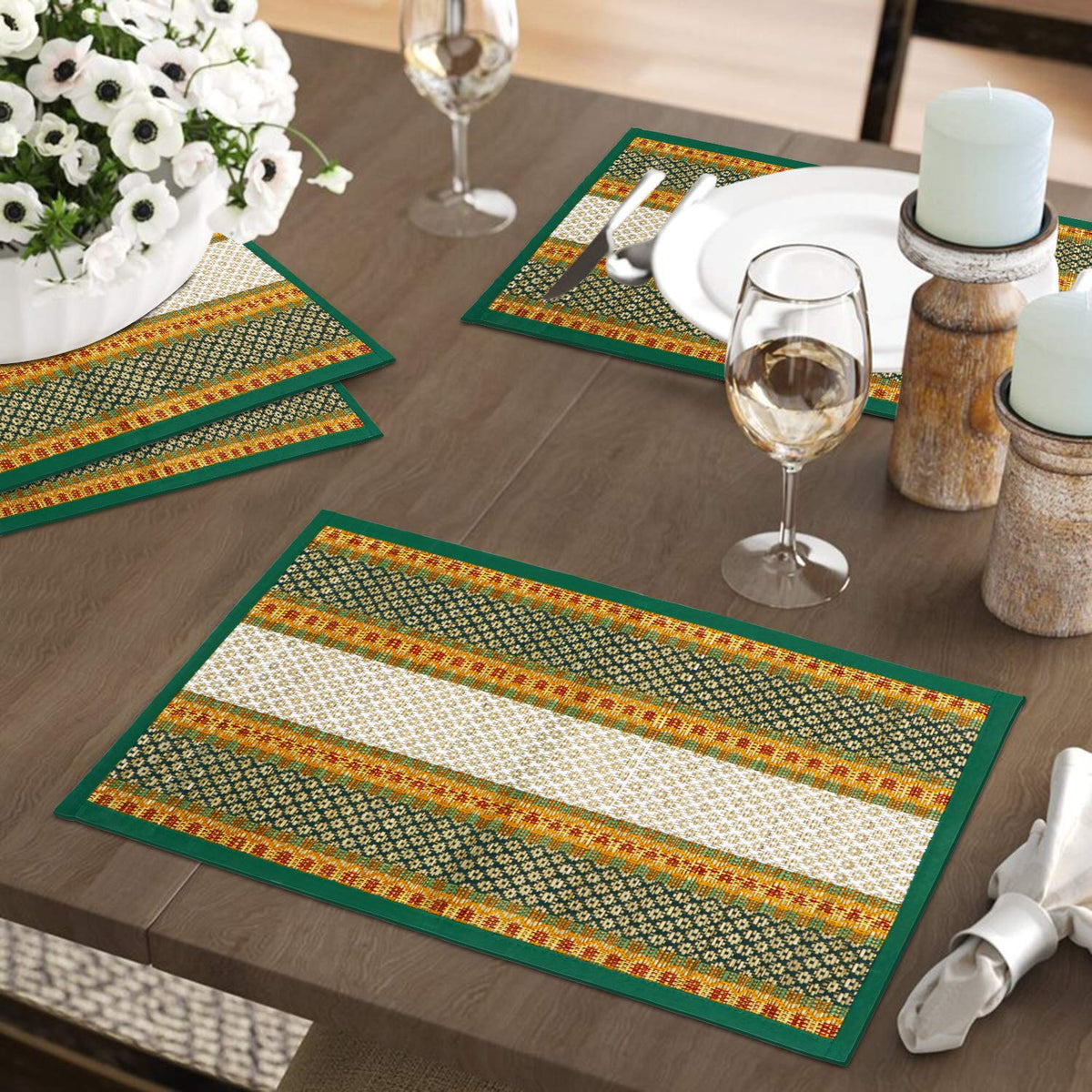 Handmade Madurkathi River Grass Dining Table Mats, Green