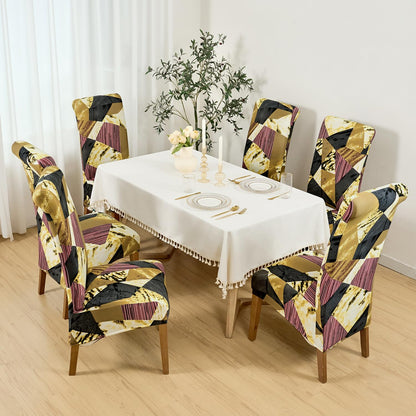 PolySpandex 140gsm High Back Dining Chair Cover Set of 1/2/4/6, Wine Abstract Geometry